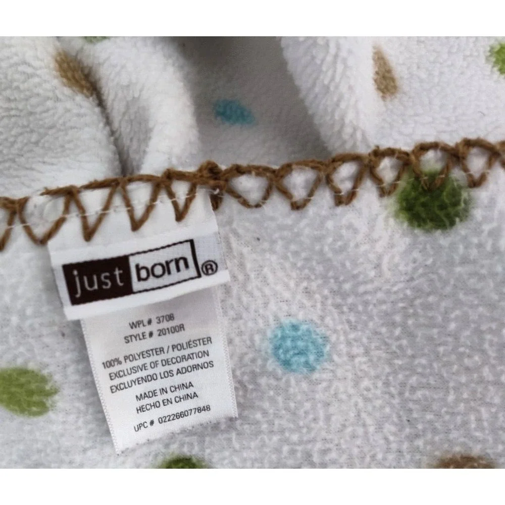 Just Born Baby Fleece Monkey Polka Dot Blanket‎ Beige Green htf  Blue Security